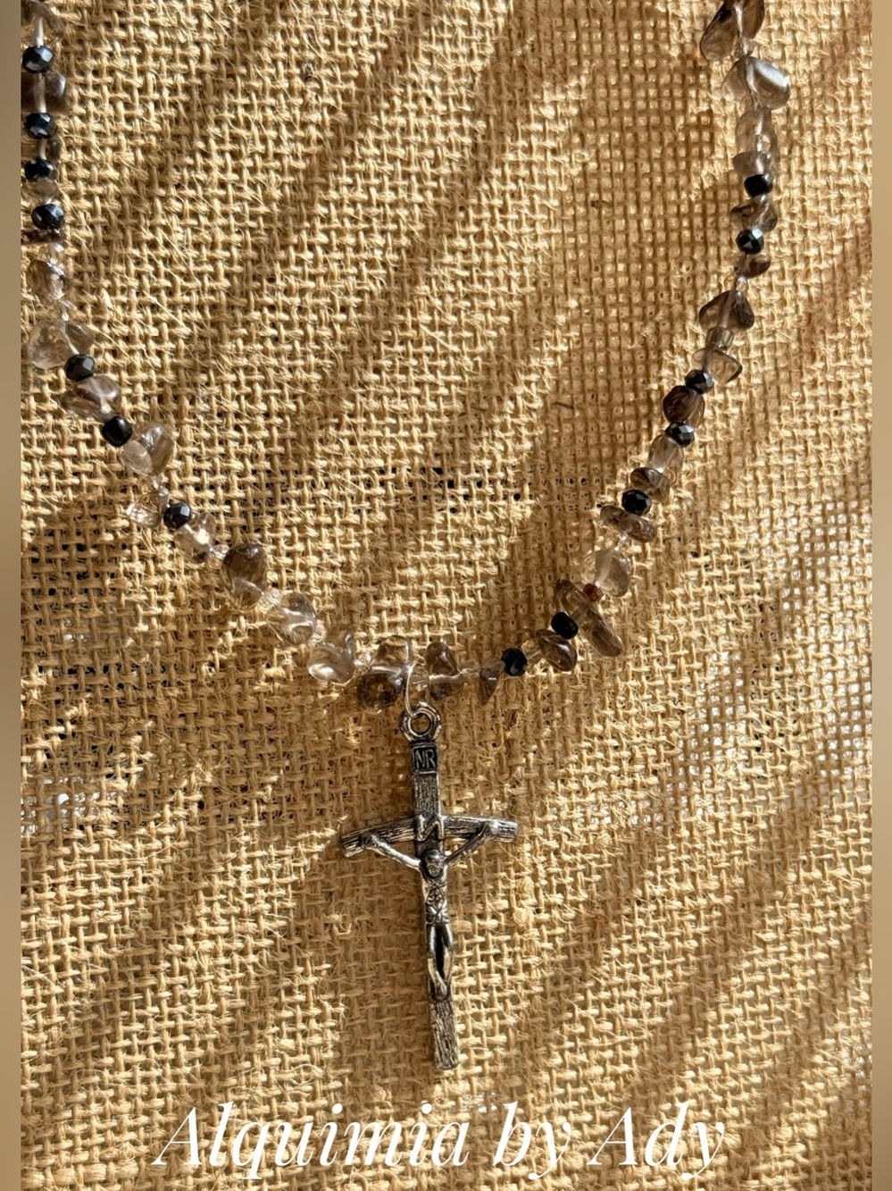 BOHO SMOKY QUARTZ + Rosary Necklace with Crucifix
